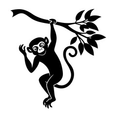 Monkey Hanging in Tree Vector Illustration – Cartoon, Clipart, and Line Art Design