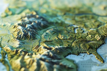 A topographic map depicting rugged terrain and elevations, focusing on the geographical intricacies...