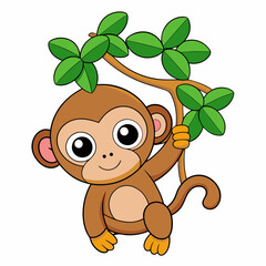 Monkey Hanging in Tree Vector Illustration – Cartoon, Clipart, and Line Art Design