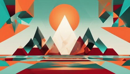 Obraz premium abstract geometric image of mountains and sun in modern style