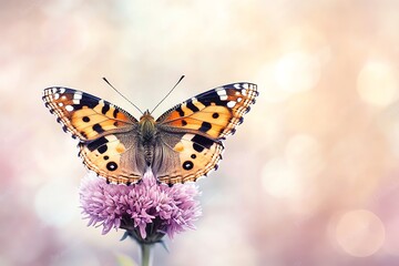 Naklejka premium A Painted Lady Butterfly Perched on a Pink Flower