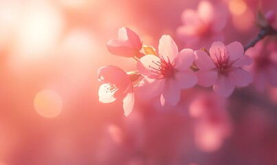 Pink Cherry Blossoms in Soft Sunlight