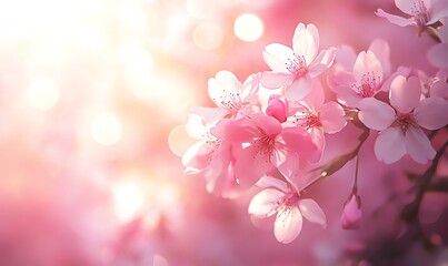 Delicate Pink Cherry Blossoms in Soft Sunlight