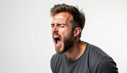 Obraz premium Man Screaming, Portrait, Expressions, Emotional, Angry, Frustrated, Depressed, Stressed, Sadness, Pain, Disappointment, Negative, Shock, Surprise