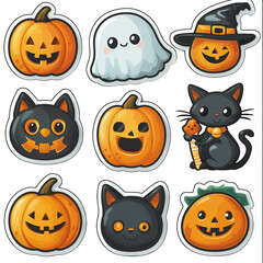 Halloween-themed sticker set with transparent background and cut-out borders.