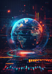 Obraz premium Informative digital infographic, detailed globe with comprehensive graphs and statistics, in-depth global financial analysis
