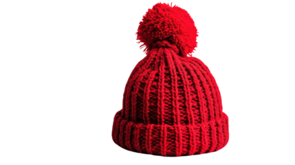 Red warm winter hat on transparent background