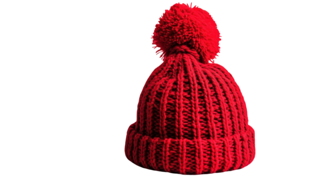 Red warm winter hat on transparent background