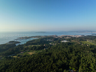 Fototapeta premium Galician coast at the opening of the Ria de Arousa at dusk, were the Atlantic ocean meets the land.