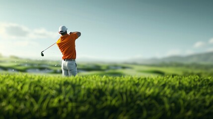 Golfer Swinging on Golf Course