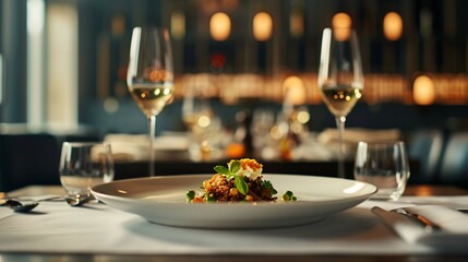 Gourmet Dish with Wine in Elegant Restaurant