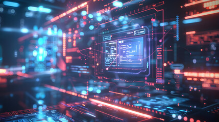 Futuristic hologram displays an innovative product for an enticing advertisement in a digital world.