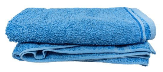 Blue waffle towel on a white background. View from above. Isolate towels