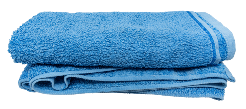 Blue waffle towel on a white background. View from above. Isolate towels