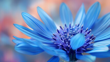 Fototapeta premium A blue flower with a blurred background of a building, the blue bloom taking center stage in the foreground