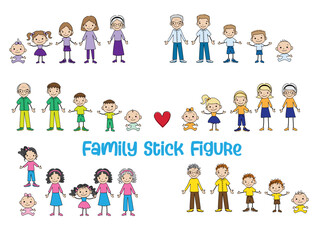 Fototapeta premium Set of Family Stick Figure Color Collection SVG