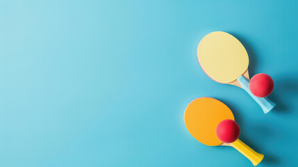 Ping Pong Fun: a pair of paddles and balls, playfully set against a soft blue background, evoke the energy of recreation, leisure, and the joy of a friendly match.