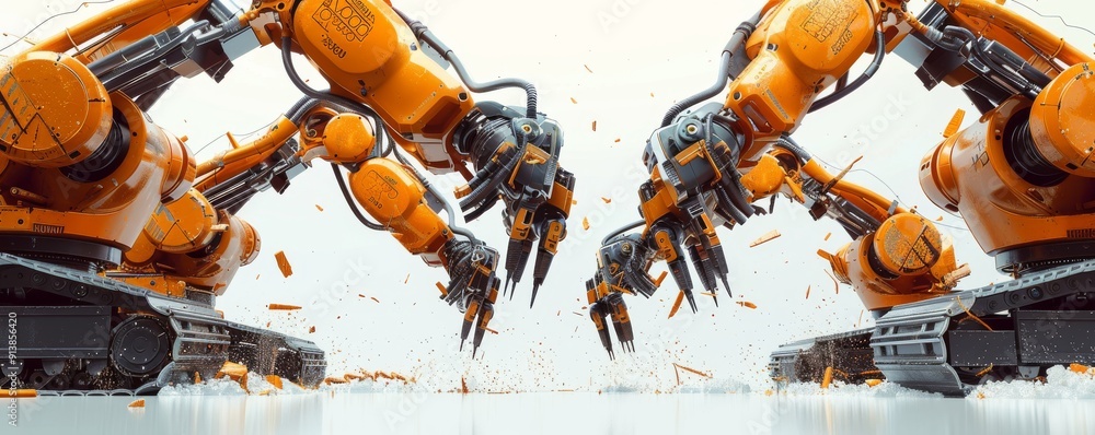 Poster high-resolution minimalist advertisement featuring innovative futuristic robots. advanced technology
