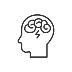 Confused icon, in line design. Mental clarity, Cognitive disorientation, Mental confusion, brain fog, Cognitive impairment on white background vector. Confusion editable stroke icon.