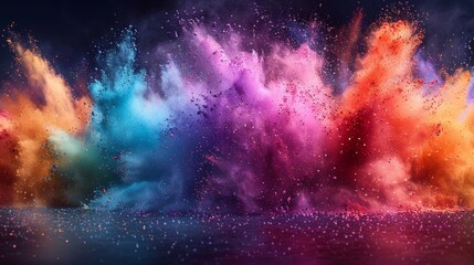 Obraz premium Colorful Cloud of Dust Erupting During a Festival Celebration at Night