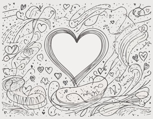 Heart line drawing ribbon in vector doodle sketch. Wedding, Valentine day love heart scribble line background