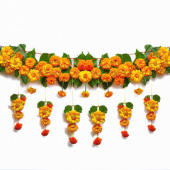marigold flowers toran door hanging flowers design on white background