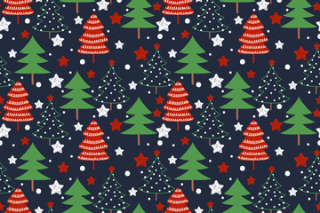 seamless pattern with christmas tree. set of christmas trees, stars and snowflakes.