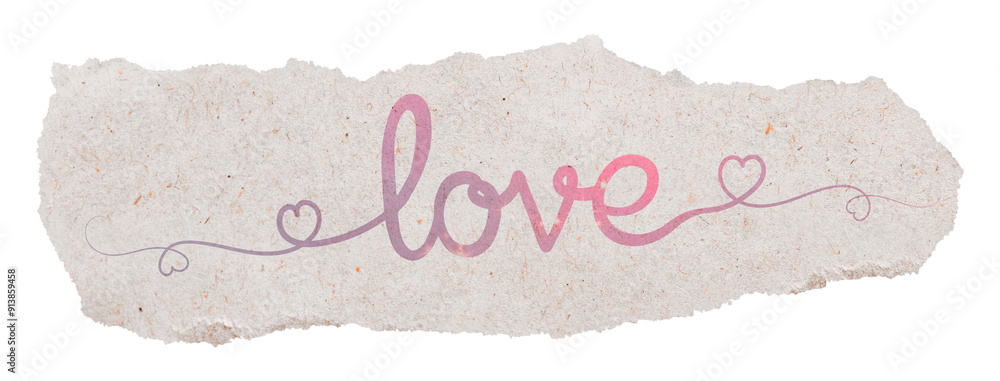 Wall mural png love word, pastel pink calligraphy, ripped paper in transparent background