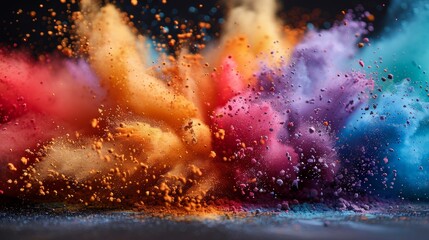 Vibrant Colored Powder Explosion Captured in Dynamic Motion During Outdoor Celebration at Sunset