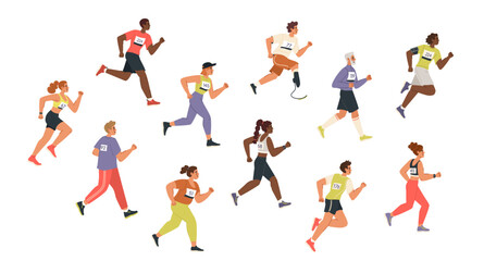 People runners cartoon characters set isolated on white
