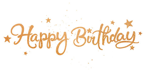 Happy birthday png, gold glittery calligraphy, message digital sticker in transparent background