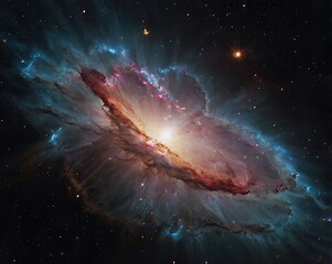 Abstract background of endless space full of nebulas, supernovas and stars on a colorful design, astronomical illustration wallpaper