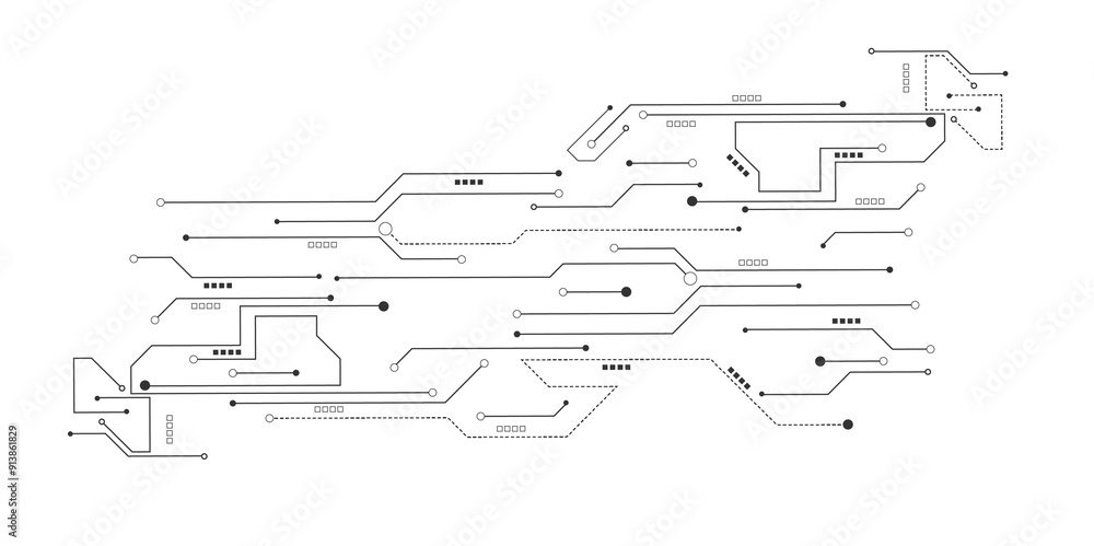 Fototapete Cyberpunk black circuit diagram on white background. Central Computer Processors CPU concept. technology on white background.