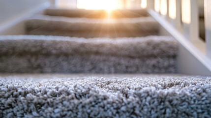 grey shaggy carpet on a staircase in a home interior