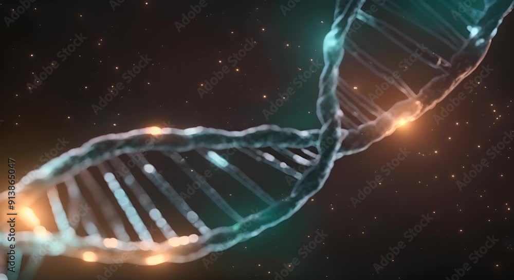 Poster dna structure with glowing particles on black background 4k animation