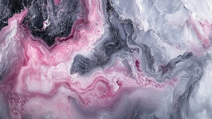 Abstract Swirling Pink, Grey, and White Paint