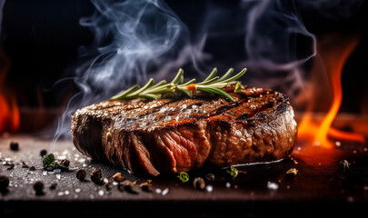 Steaks cooked on the grill and steaming