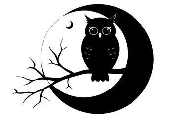 silhouette of owl with a tree branch vector illustration