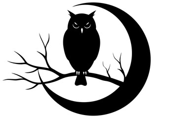 silhouette of owl with a tree branch vector illustration