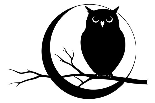 recommend clip art: silhouette of owl with a tree branch vector illustration
