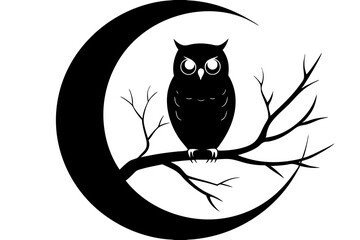 silhouette of owl with a tree branch vector illustration