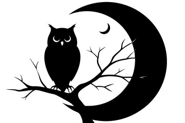 silhouette of owl with a tree branch vector illustration