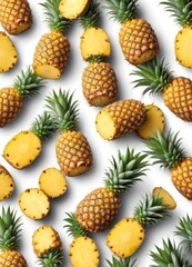 Fototapeta premium Pineapple set isolated on white background, clipping path, ai