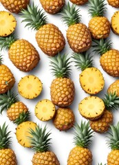 Fototapeta premium Pineapple set isolated on white background, clipping path, ai