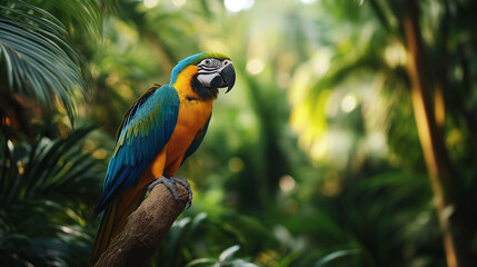 Obraz premium A exotic birds like parrots,or peacocks in their natural habitats, showcasing their striking colors and patterns