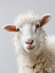 Obraz premium Albino sheep. Studio photography of an animal in white color.