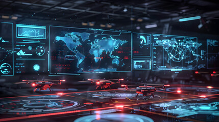 Obraz premium Futuristic holographic control panel for drone with advanced technology and sleek design.