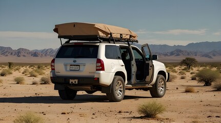 an open SUV designed for safari tours in the desert in a warm sunny day. generative.ai