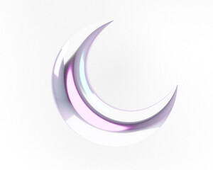3d render holographic crescent moon y2k elements design metallic icon © Ponipone