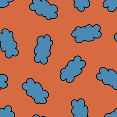 Seamless Clouds on Red Background. Floating Clouds. Seamless Pattern with Blue Cloud.